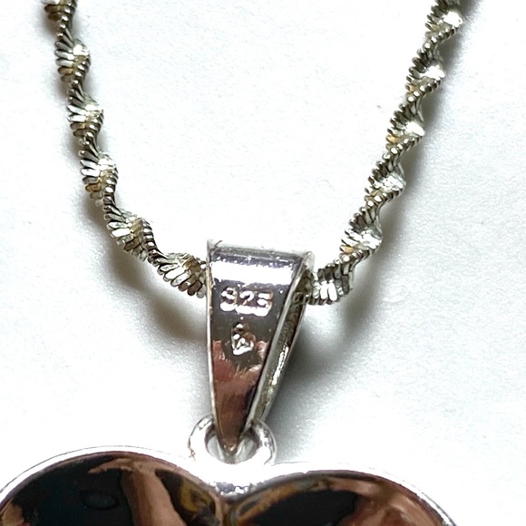 Sterling Silver Heart Shaped Marcasite Necklace - Picture 7 of 7